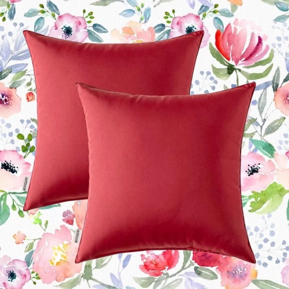 Luxury Home | Set of 2 Wine Red Outdoor Water Resistant Throw Pillow Covers